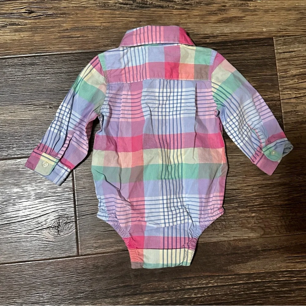 baby GAP pastel plaid long sleeve button up shirt boys 6-12 mo